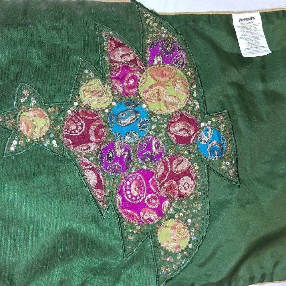 Pier 1 Imports Green Christmas Tree Embellished Table Runner